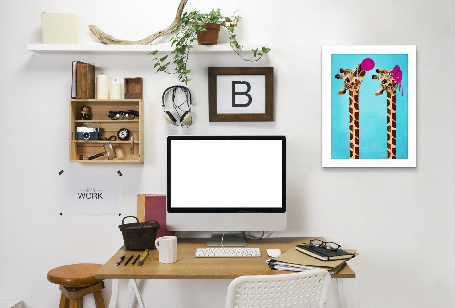 Giraffes With Bubblegum By Coco De Paris - White Framed Print - Wall Art - Americanflat