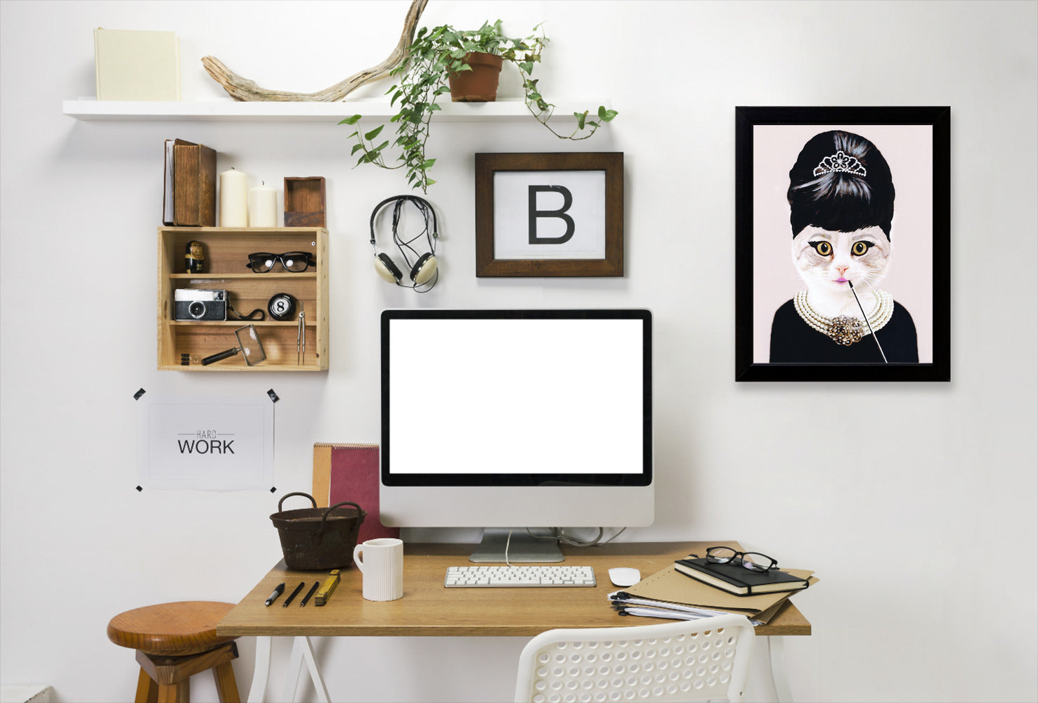 Hepburn Cat By Coco De Paris - Black Framed Print - Wall Art - Americanflat