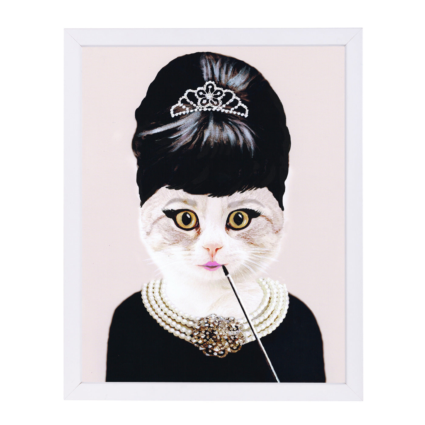 Hepburn Cat By Coco De Paris - White Framed Print - Wall Art - Americanflat