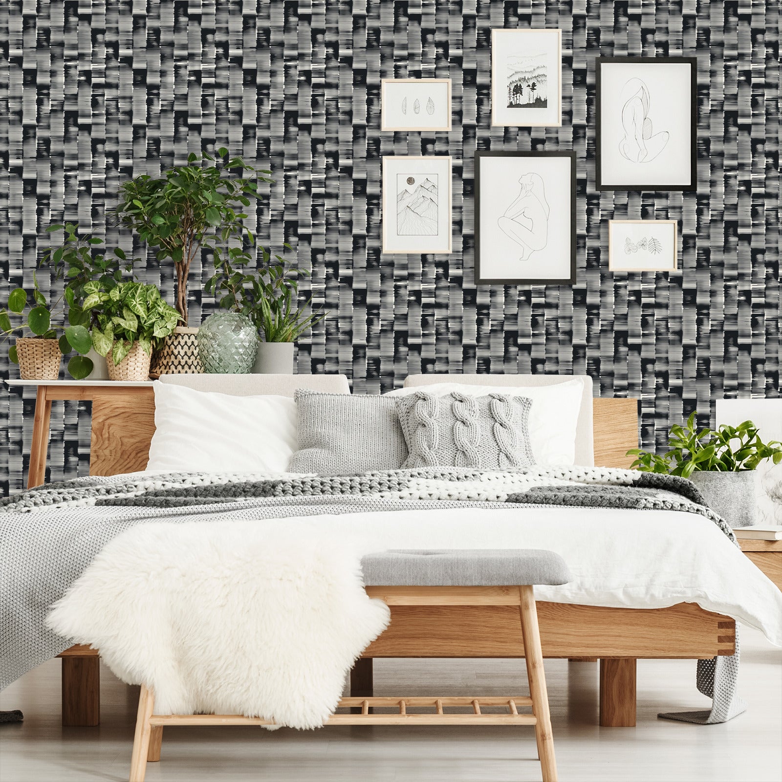 18' L x 24" W Peel & Stick Wallpaper Roll - Black & White Abstract Ink Pattern by DecoWorks - Wallpaper - Americanflat