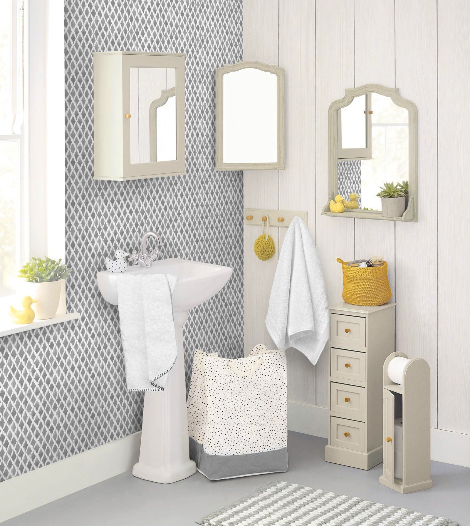 18' L x 24" W Peel & Stick Wallpaper Roll - Grey Tribal Check - Wallpaper - Americanflat