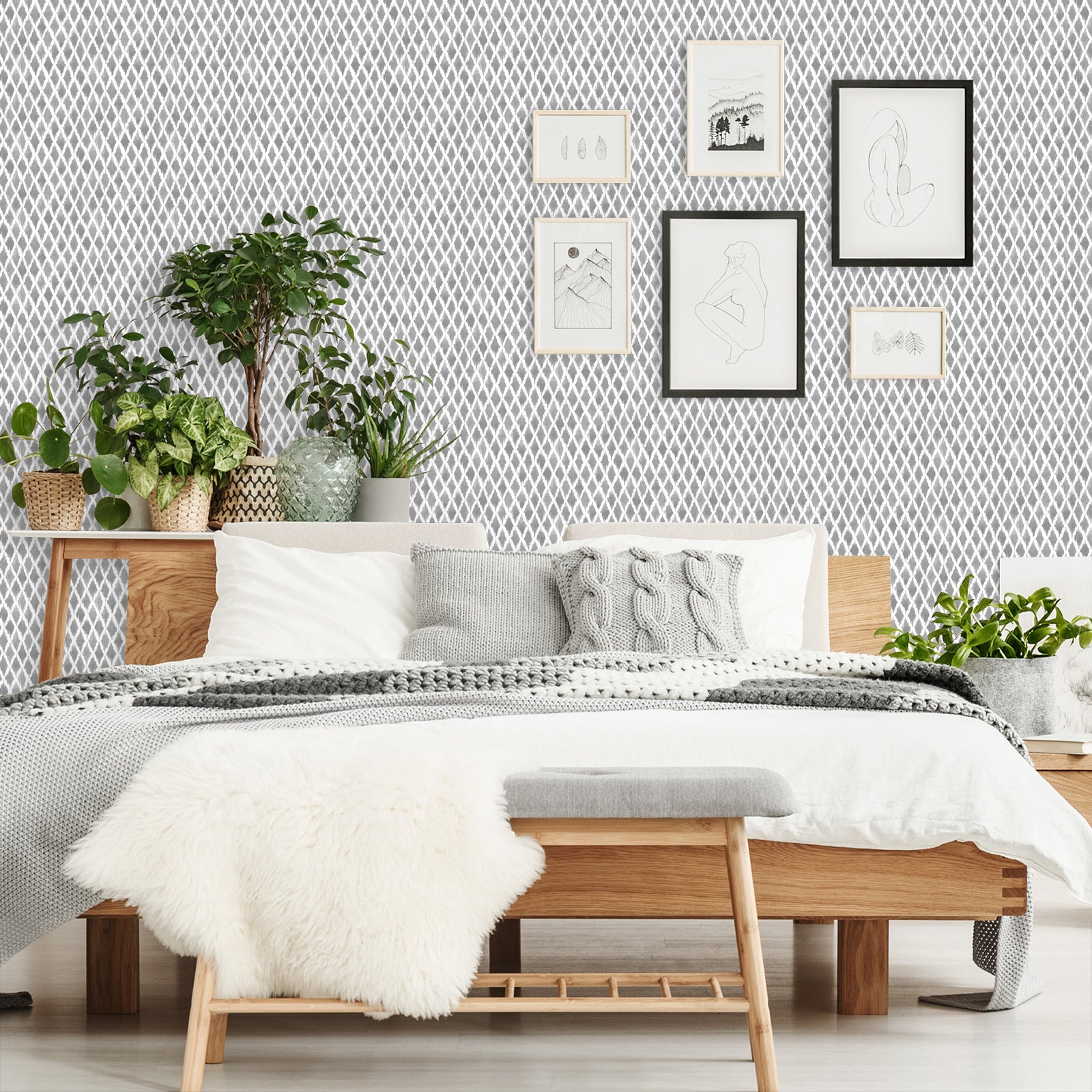 18' L x 24" W Peel & Stick Wallpaper Roll - Grey Tribal Check - Wallpaper - Americanflat