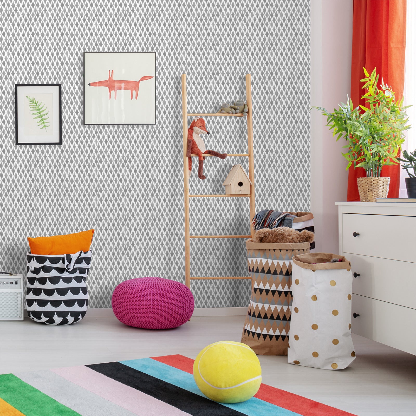 18' L x 24" W Peel & Stick Wallpaper Roll - Grey Tribal Check - Wallpaper - Americanflat