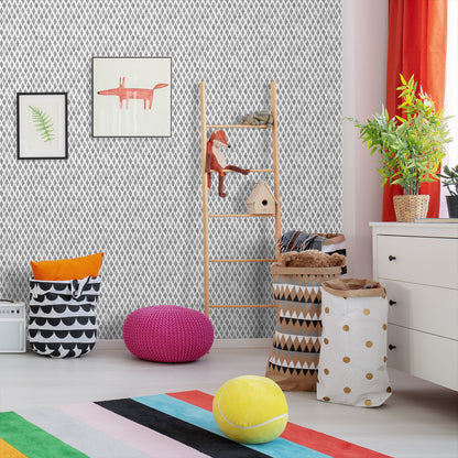 18' L x 24" W Peel & Stick Wallpaper Roll - Grey Tribal Check - Wallpaper - Americanflat
