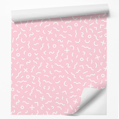 18' L x 24" W Peel & Stick Wallpaper Roll - Millennial Pink Modern Squiggle - Wallpaper - Americanflat