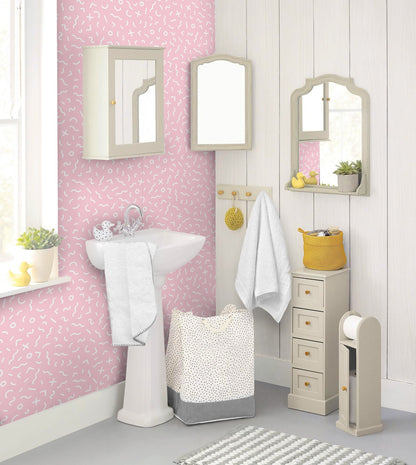 18' L x 24" W Peel & Stick Wallpaper Roll - Millennial Pink Modern Squiggle - Wallpaper - Americanflat