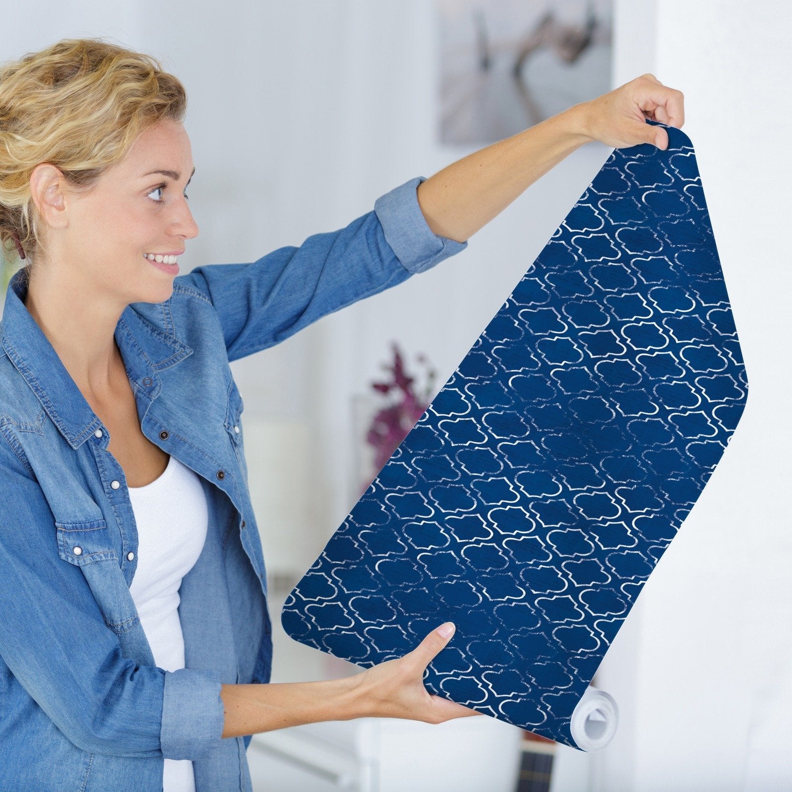 Peel & Stick Wallpaper - Navy Shells Pattern Iib by Wild Apple - Americanflat