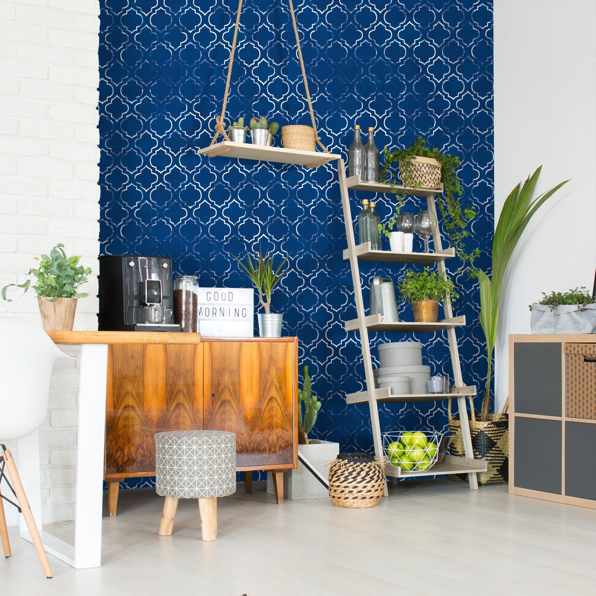 Peel & Stick Wallpaper - Navy Shells Pattern Iib by Wild Apple - Americanflat