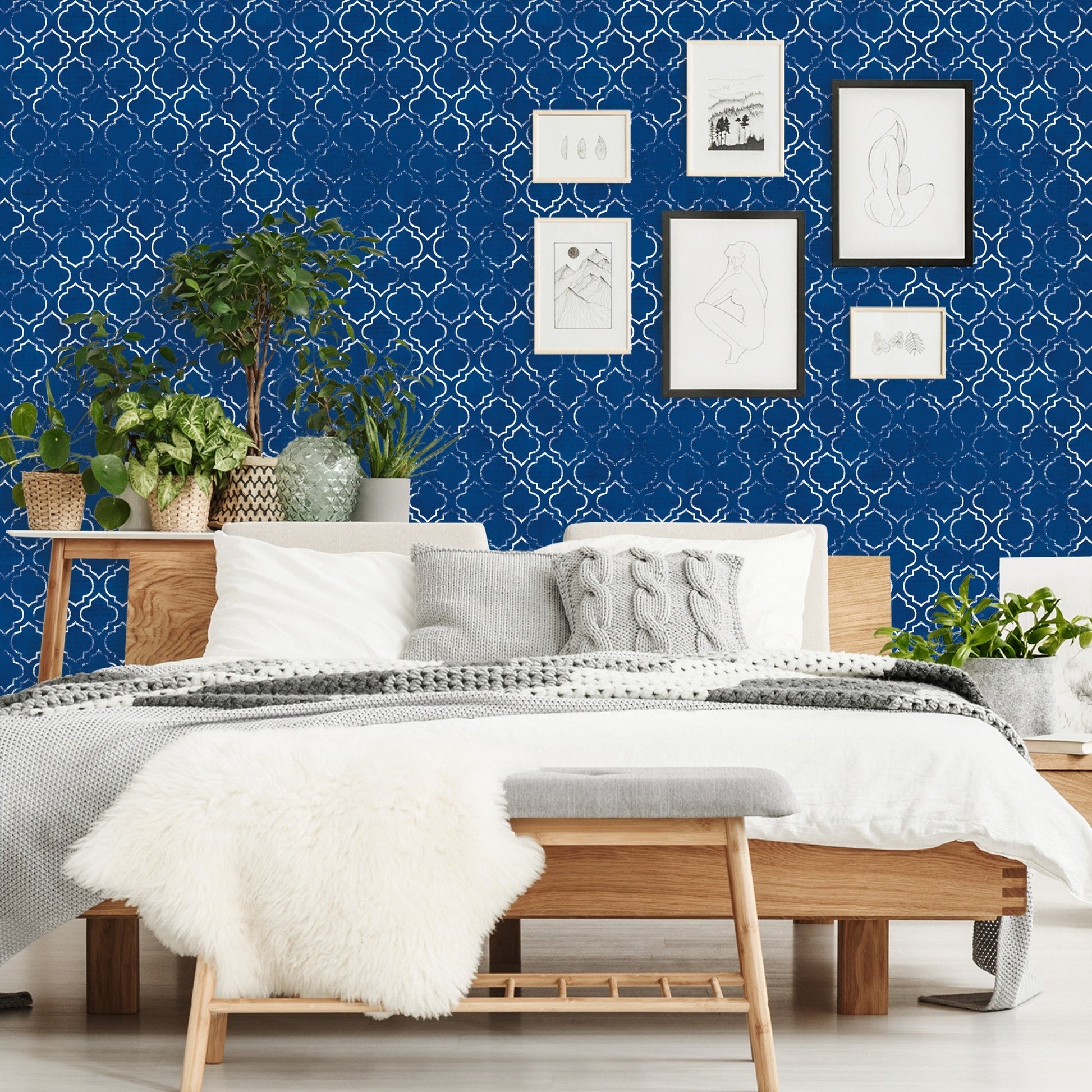 Peel & Stick Wallpaper - Navy Shells Pattern Iib by Wild Apple - Americanflat
