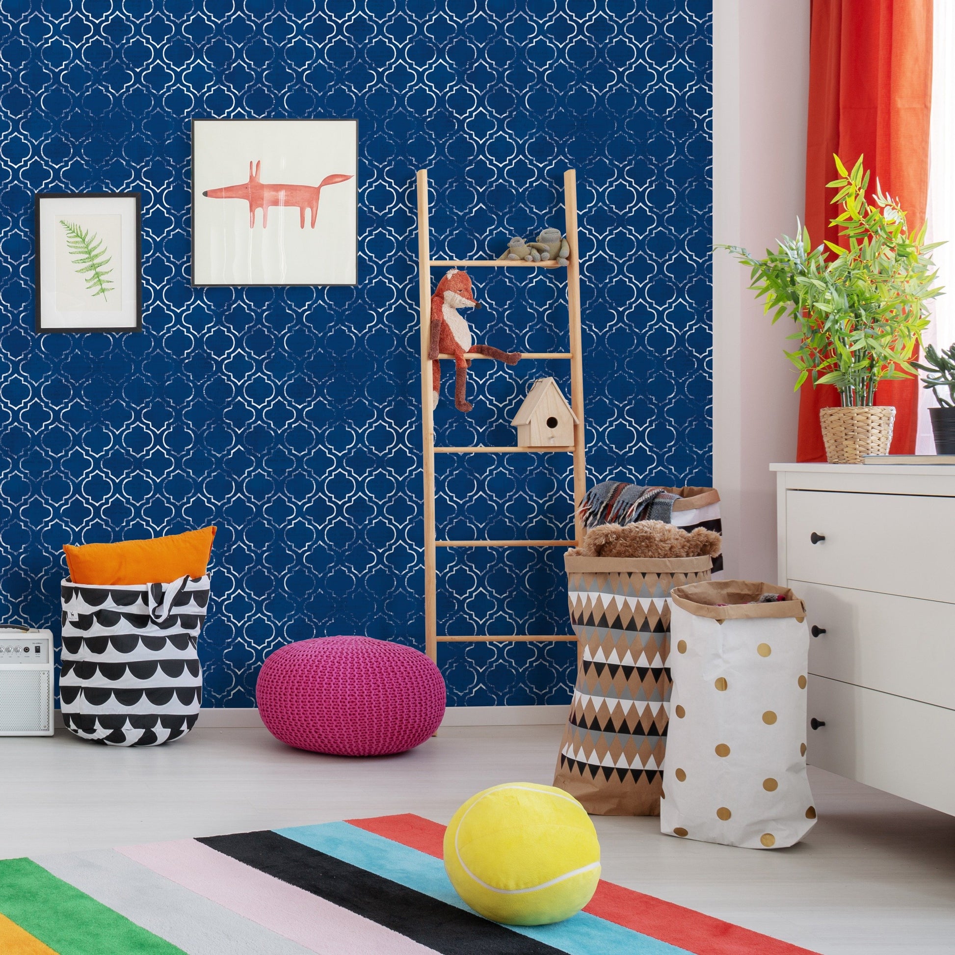 Peel & Stick Wallpaper - Navy Shells Pattern Iib by Wild Apple - Americanflat