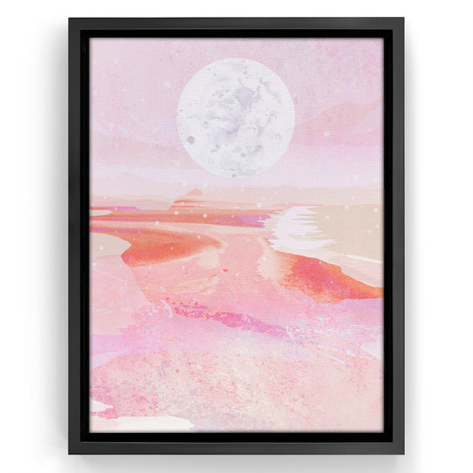 Pink Moonrise by Louise Robinson Modern Wall Art Decor - Floating Canvas Frame
