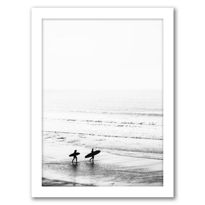 Black White Surfing by Tanya Shumkina - White Framed Print - Wall Art - Americanflat