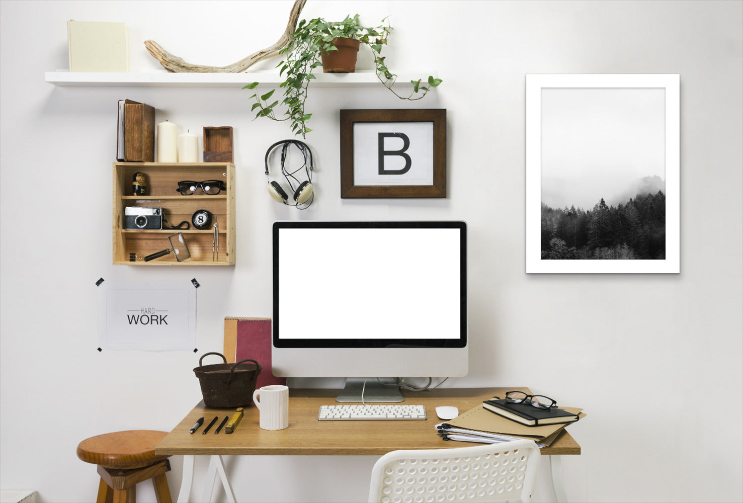 Woodland B&W Landscape Poster by Tanya Shumkina - White Framed Print - Wall Art - Americanflat