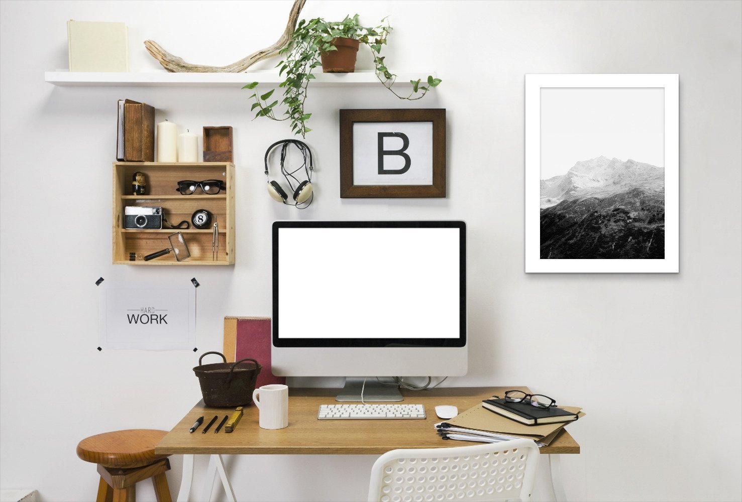 Black White Mountain Landscape by Tanya Shumkina - White Framed Print - Wall Art - Americanflat