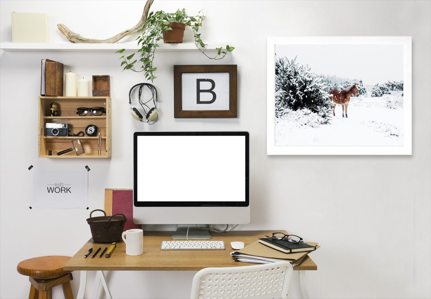 Horse In Snow by Tanya Shumkina - White Framed Print - Wall Art - Americanflat