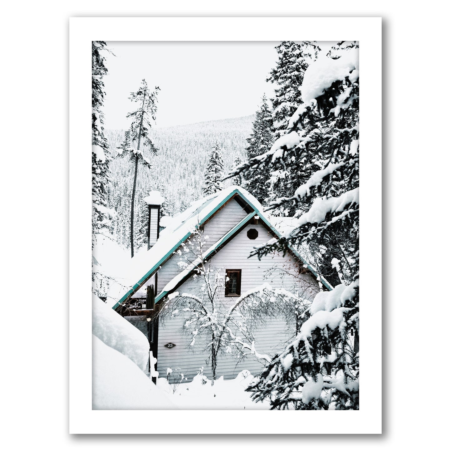 Cabins In Snowy Pine Tree Forest by Tanya Shumkina - White Framed Print - Wall Art - Americanflat