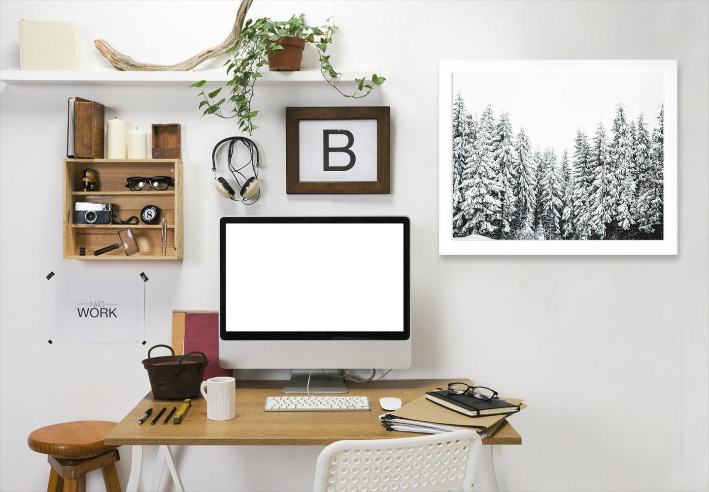 Snowy Pine Tree Forest by Tanya Shumkina - White Framed Print - Wall Art - Americanflat