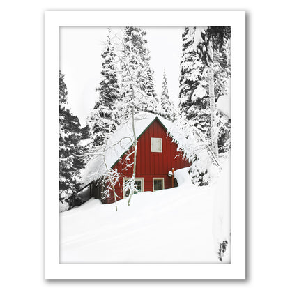 Red Cabin In Snow by Tanya Shumkina - White Framed Print - Wall Art - Americanflat