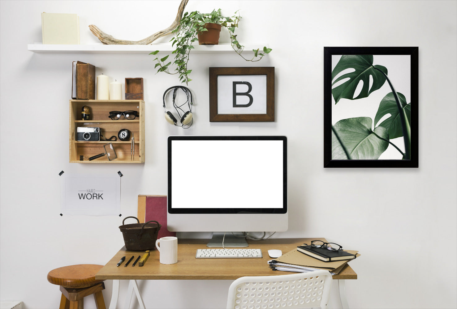 Monstera On Grey by Tanya Shumkina - Black Framed Print - Wall Art - Americanflat
