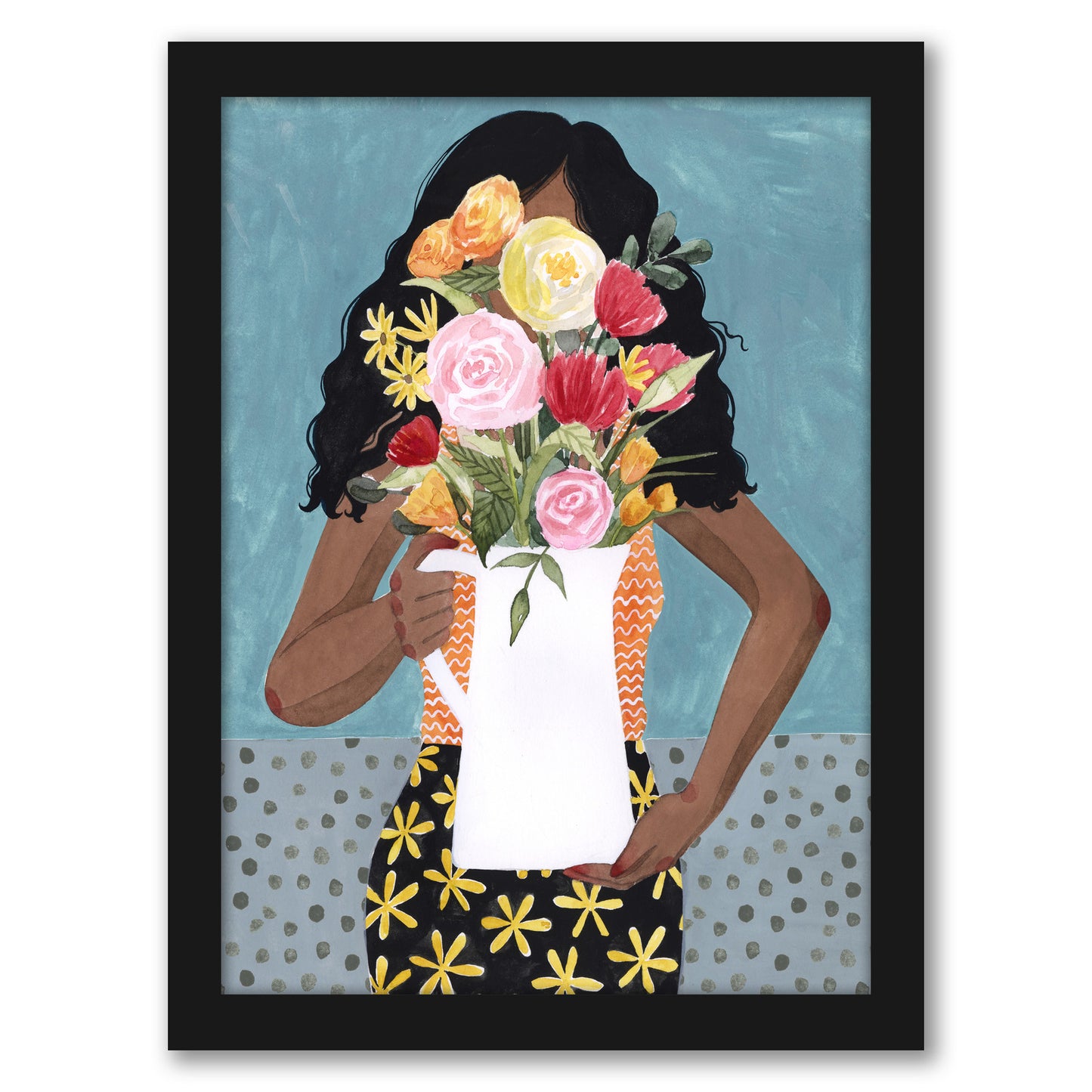 Flower Vase Girl I by Grace Popp by World Art Group - Black Framed Print - Wall Art - Americanflat