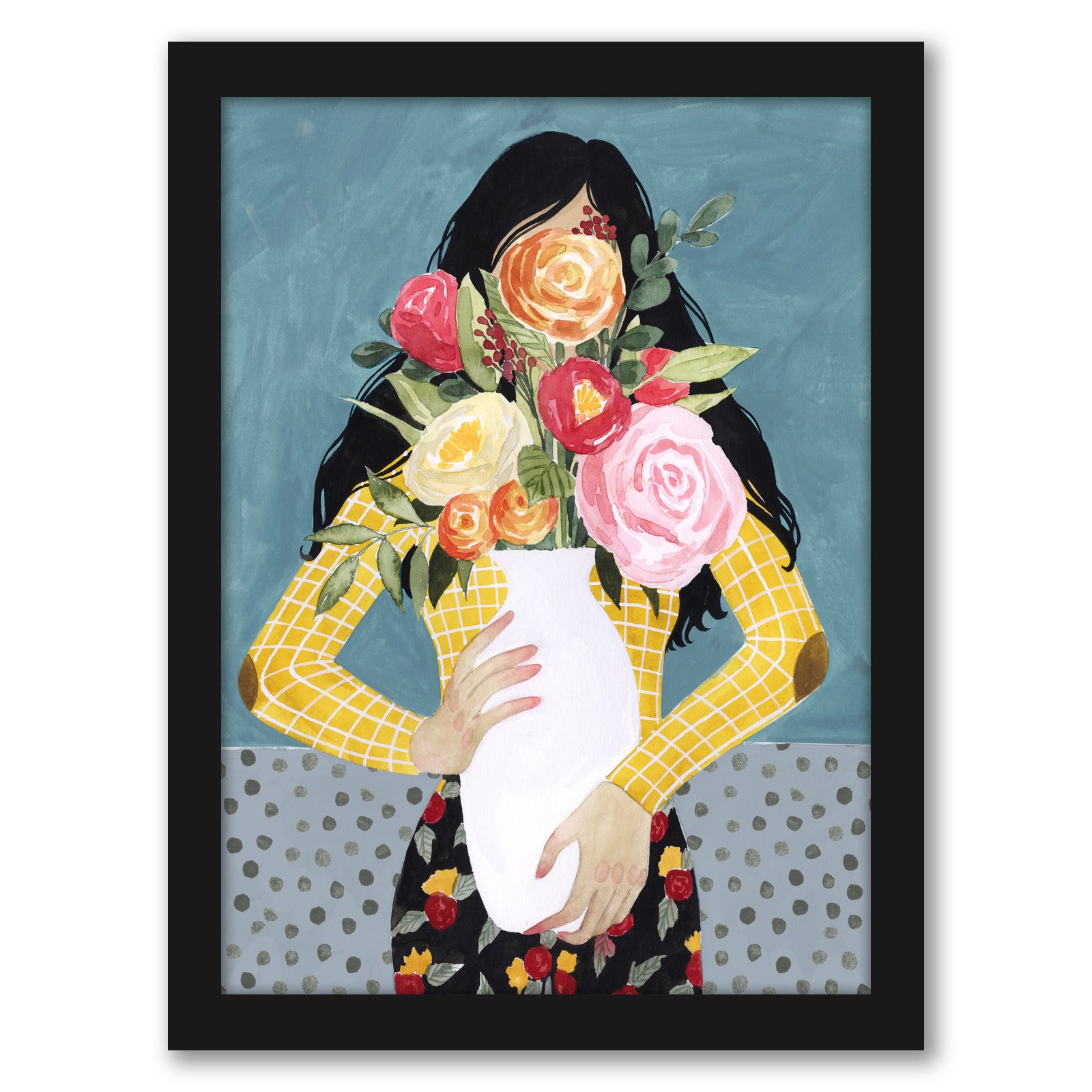 Flower Vase Girl II by Grace Popp by World Art Group - Black Framed Print - Wall Art - Americanflat