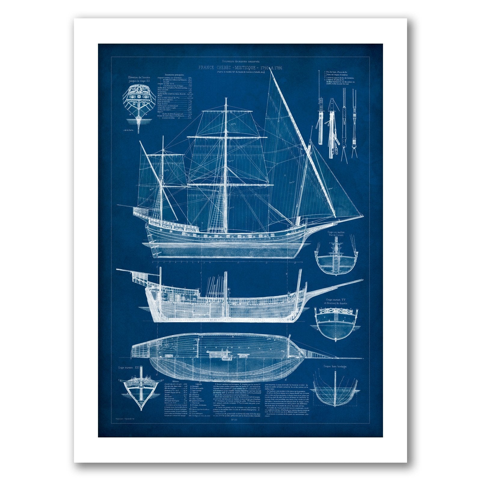 Antique Ship Blueprint I by Vision Studio by World Art Group - White Framed Print - Wall Art - Americanflat
