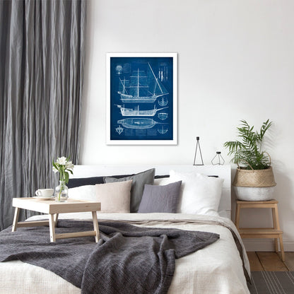 Antique Ship Blueprint I by Vision Studio by World Art Group - White Framed Print - Wall Art - Americanflat