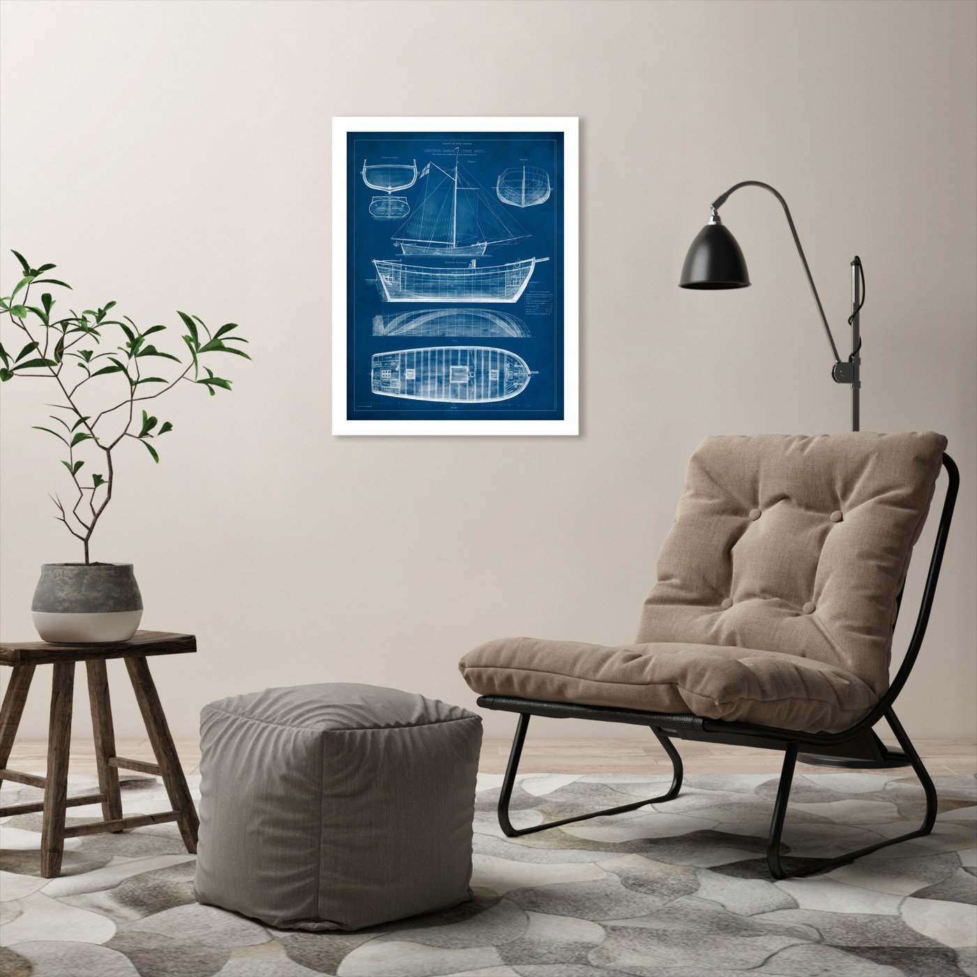 Antique Ship Blueprint II by Vision Studio by World Art Group - White Framed Print - Wall Art - Americanflat