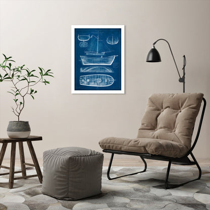 Antique Ship Blueprint II by Vision Studio by World Art Group - White Framed Print - Wall Art - Americanflat