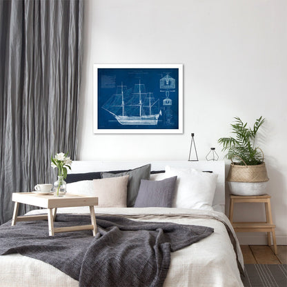 Antique Ship Blueprint IV by Vision Studio by World Art Group - White Framed Print - Wall Art - Americanflat