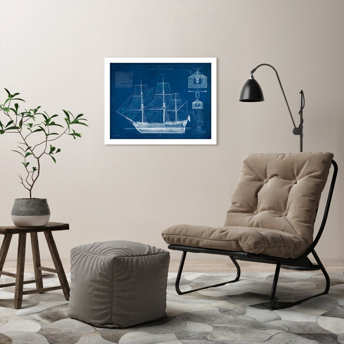 Antique Ship Blueprint IV by Vision Studio by World Art Group - White Framed Print - Wall Art - Americanflat