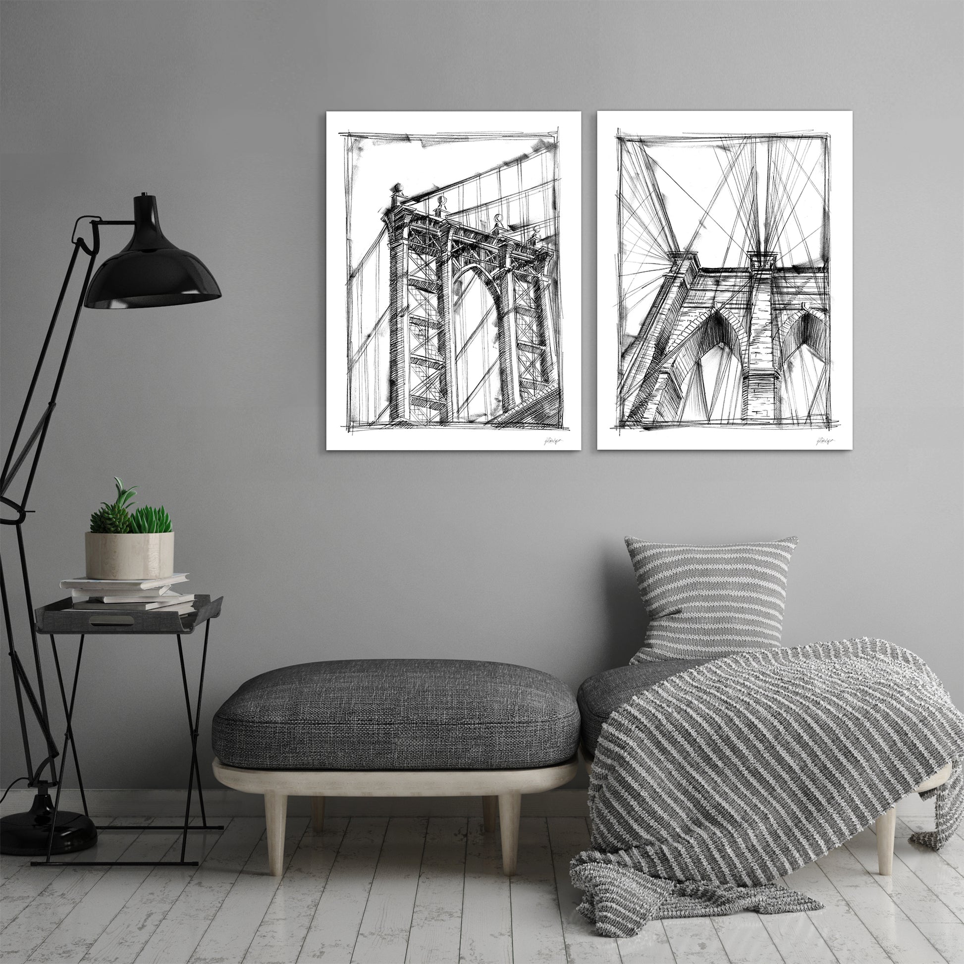 Graphic Architectural Study by World Art Group - 2 Piece Wrapped Canvas Set