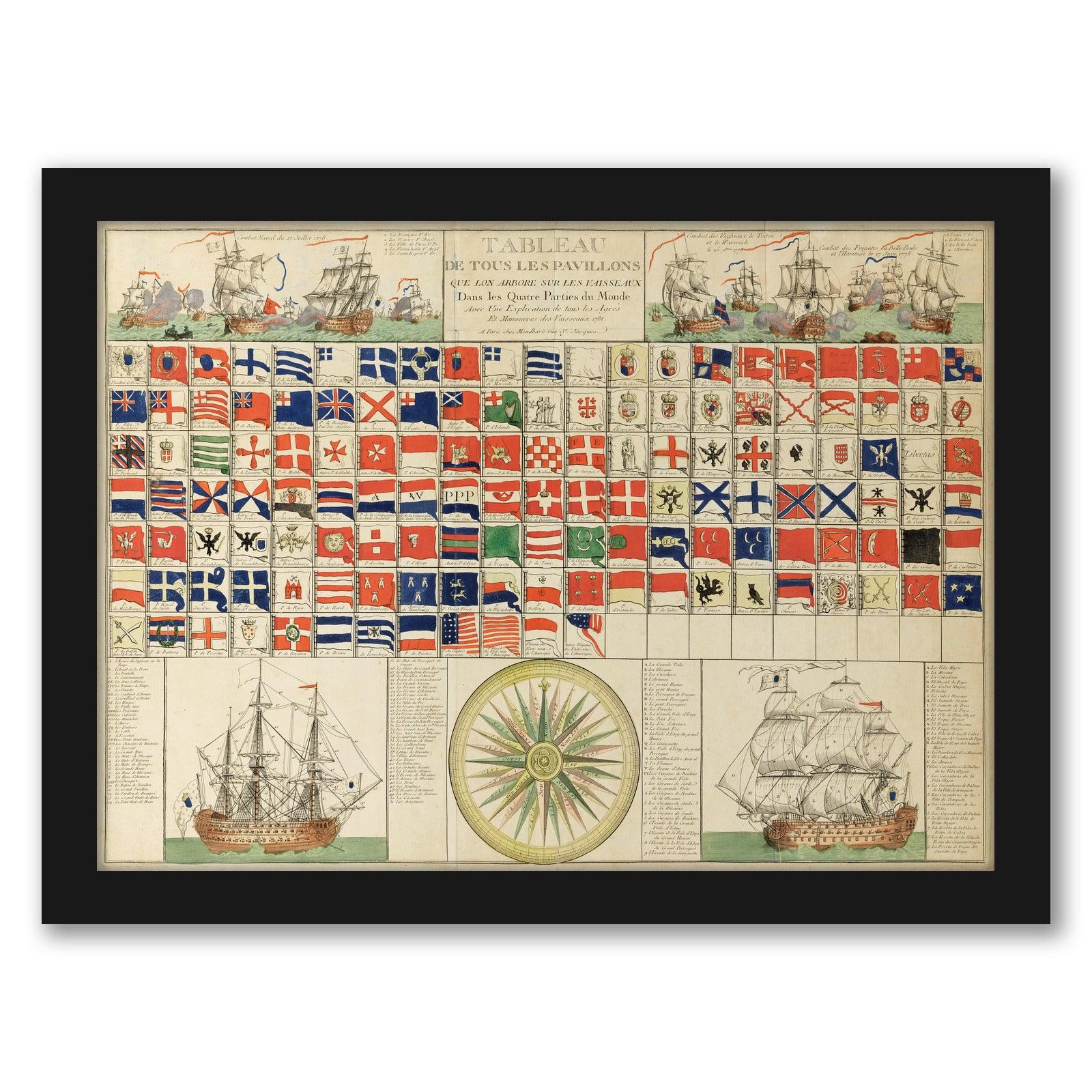 Sea Flags of all Nations by Louis-Joseph Mondhare by World Art Group - Black Framed Print - Wall Art - Americanflat