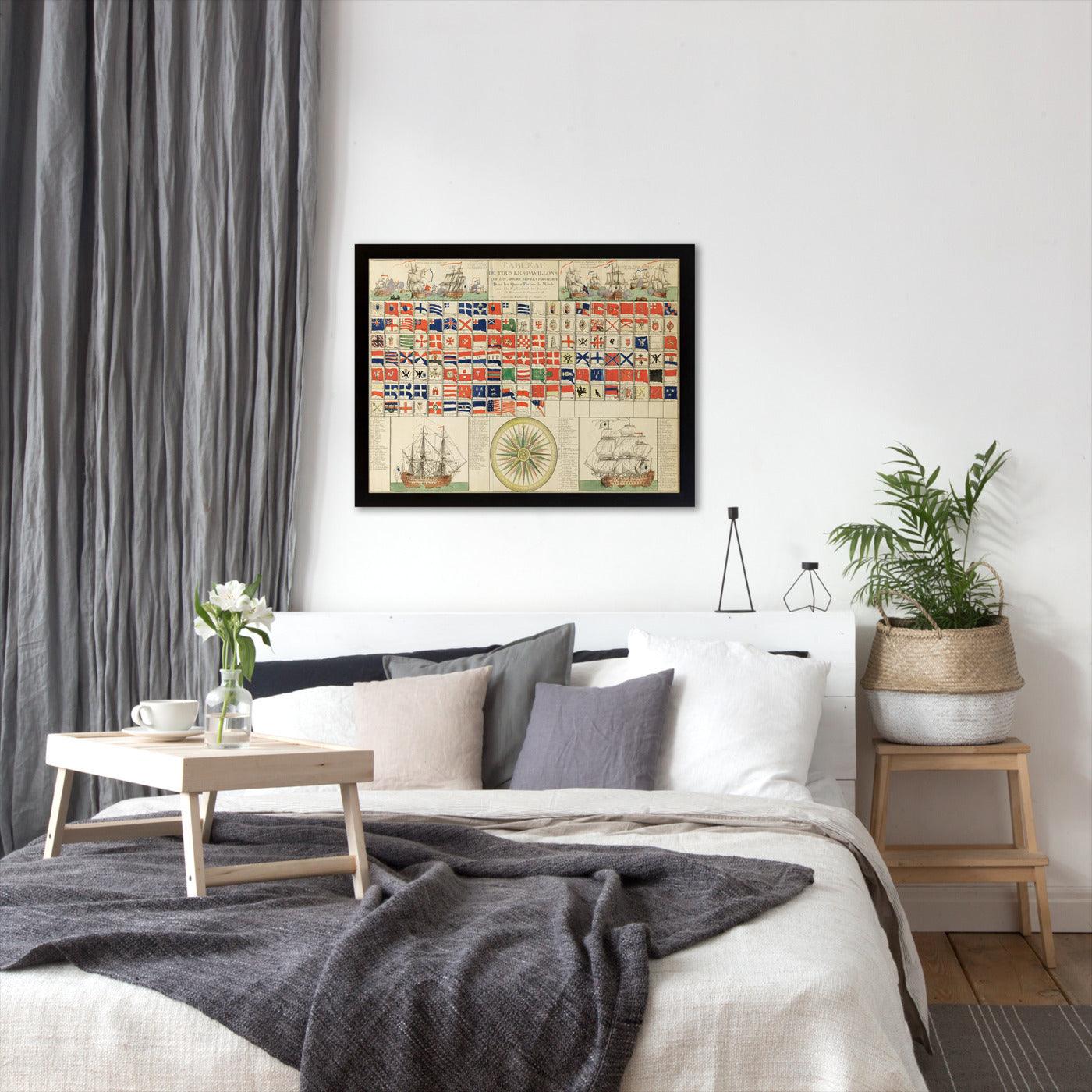 Sea Flags of all Nations by Louis-Joseph Mondhare by World Art Group - Black Framed Print - Wall Art - Americanflat