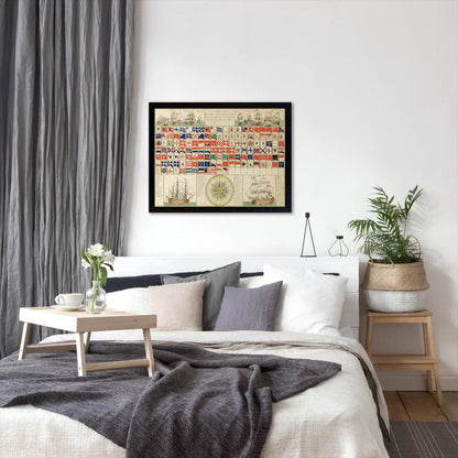 Sea Flags of all Nations by Louis-Joseph Mondhare by World Art Group - Black Framed Print - Wall Art - Americanflat