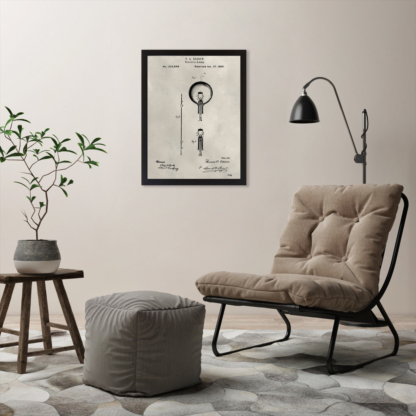Patent--Light Bulb by Alicia Ludwig by World Art Group - Black Framed Print - Wall Art - Americanflat