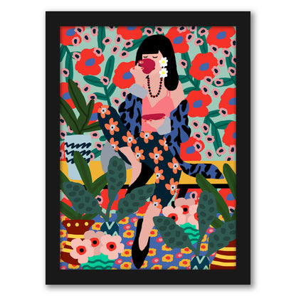 Girl Drinking Tea by Studio Grand-Pere Black Framed Print - Framed Print - Americanflat
