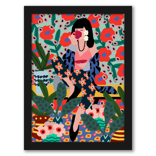 Girl Drinking Tea by Studio Grand-Pere Black Framed Print - Framed Print - Americanflat