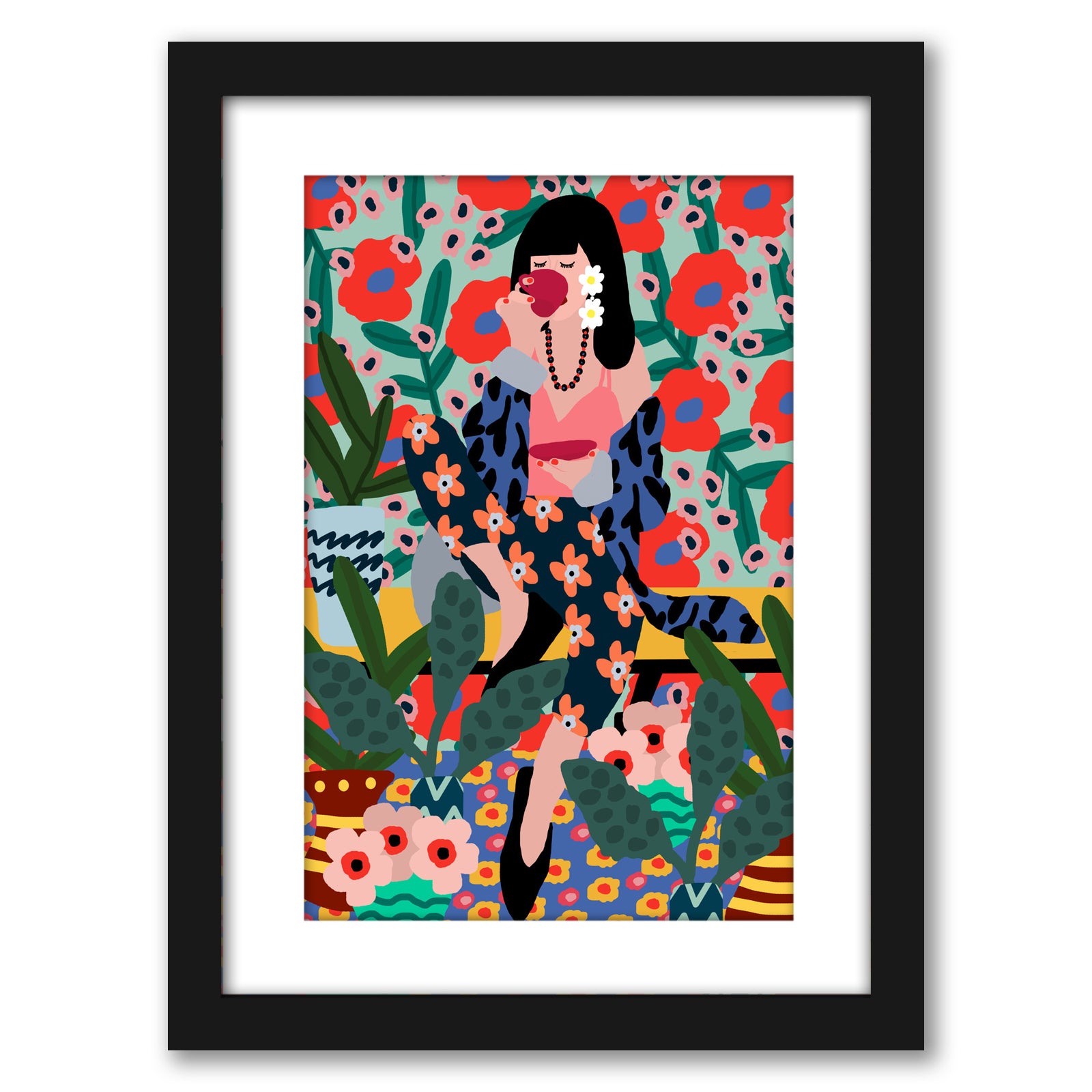 Girl Drinking Tea by Studio Grand-Pere - Framed Print - Americanflat