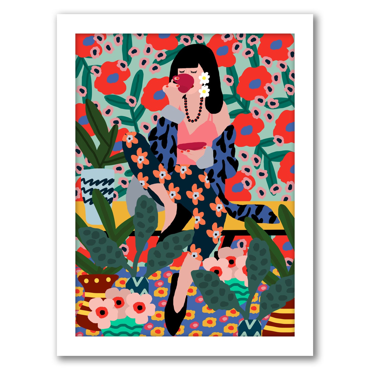 Girl Drinking Tea by Studio Grand-Pere - Framed Print - Americanflat