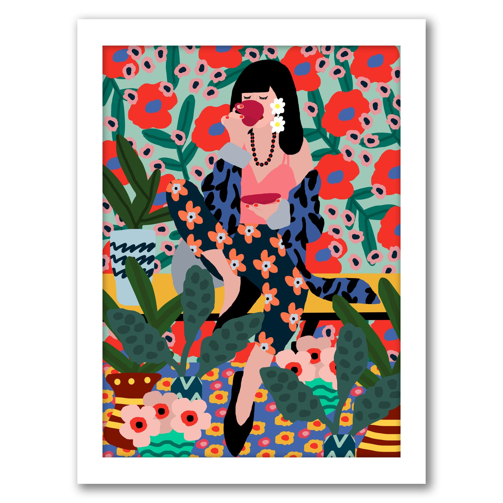 Girl Drinking Tea by Studio Grand-Pere - Framed Print - Americanflat