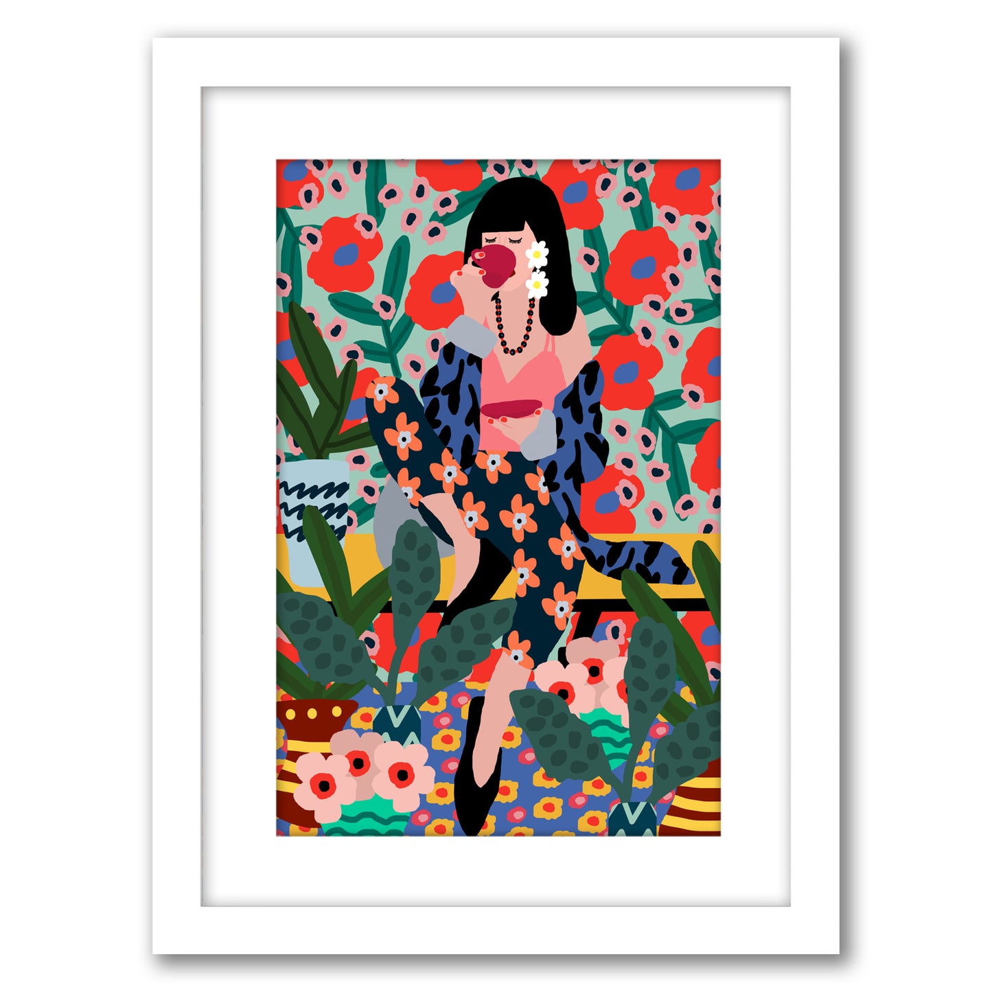 Girl Drinking Tea by Studio Grand-Pere - Framed Print - Americanflat