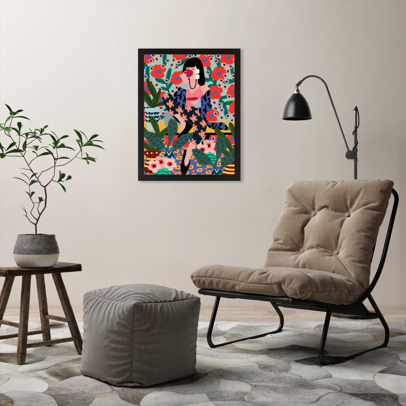 Girl Drinking Tea by Studio Grand-Pere - Framed Print - Americanflat