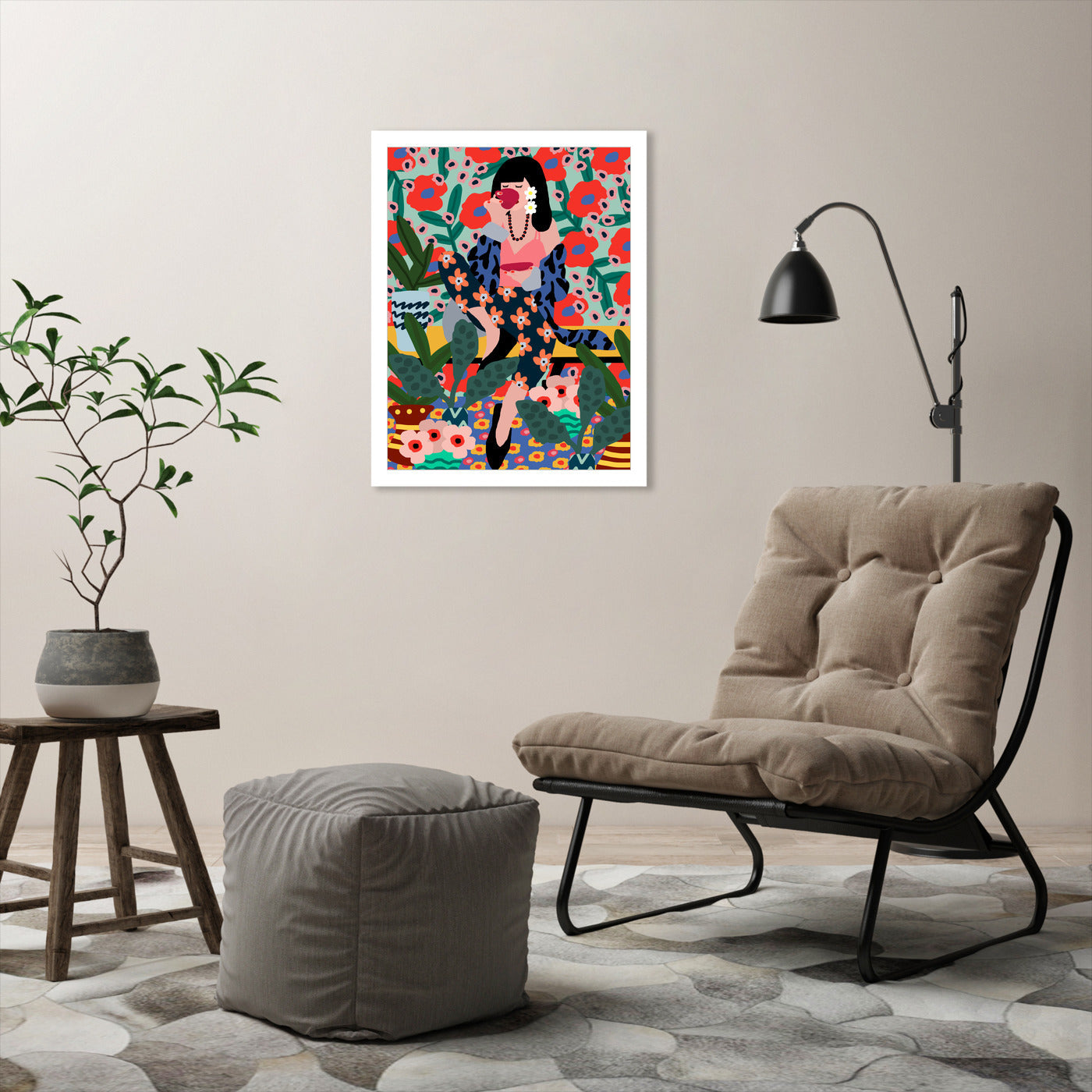 Girl Drinking Tea by Studio Grand-Pere - Framed Print - Americanflat