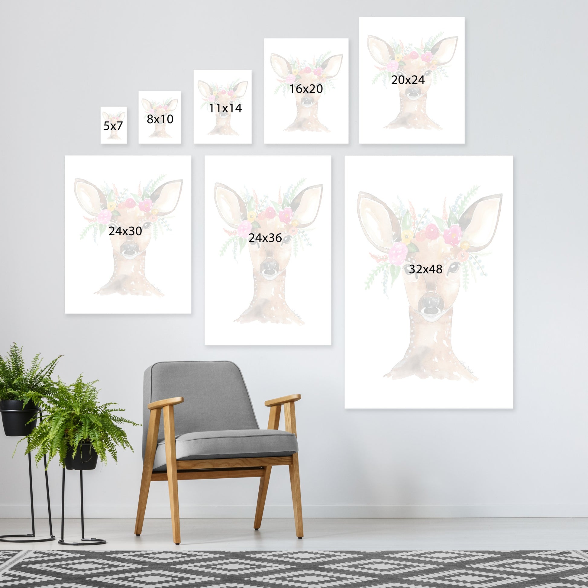 Flower Crown Deer by Kelsey Mcnatt - Wrapped Canvas - Wrapped Canvas - Americanflat