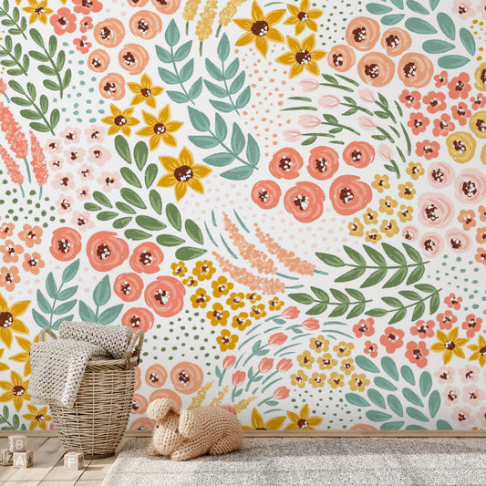 Peel & Stick Wall Mural - White Wildflowers I By Elyse Burns