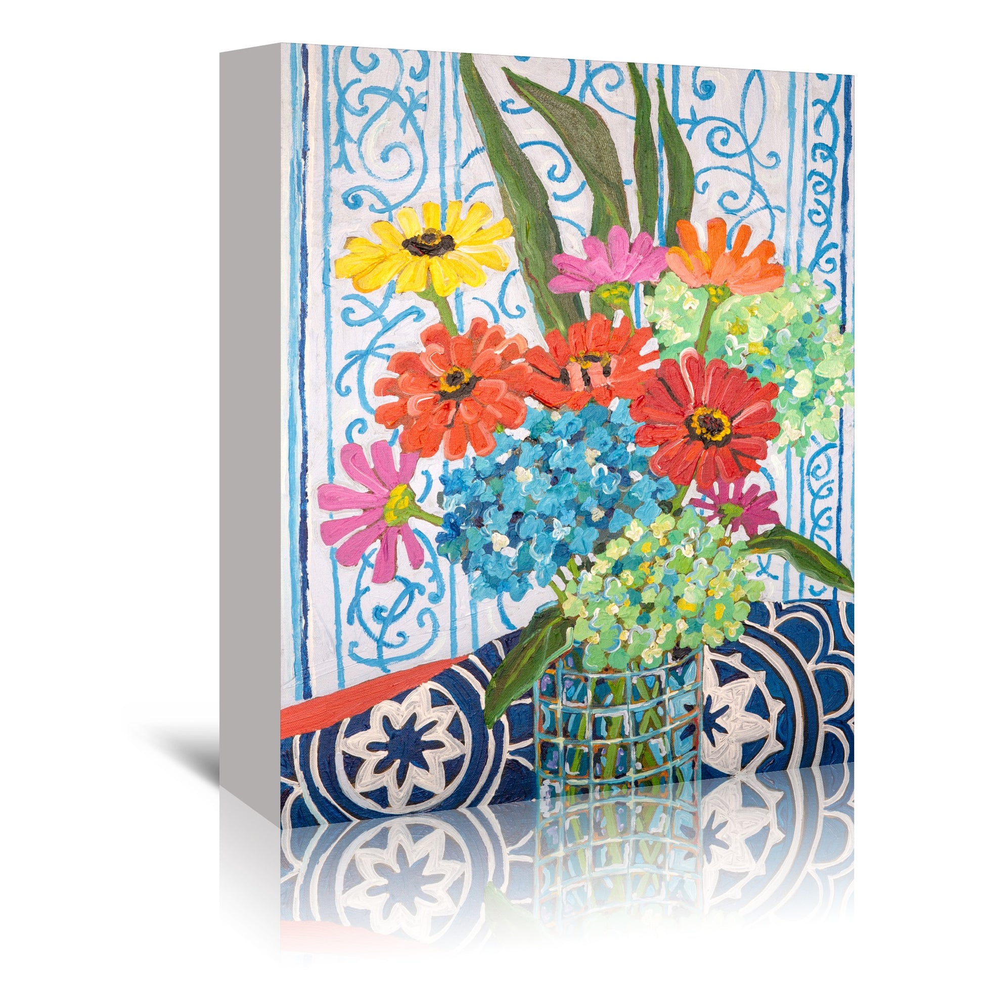 Floral On Blue by Mandy Buchanan - Wrapped Canvas - Wrapped Canvas - Americanflat