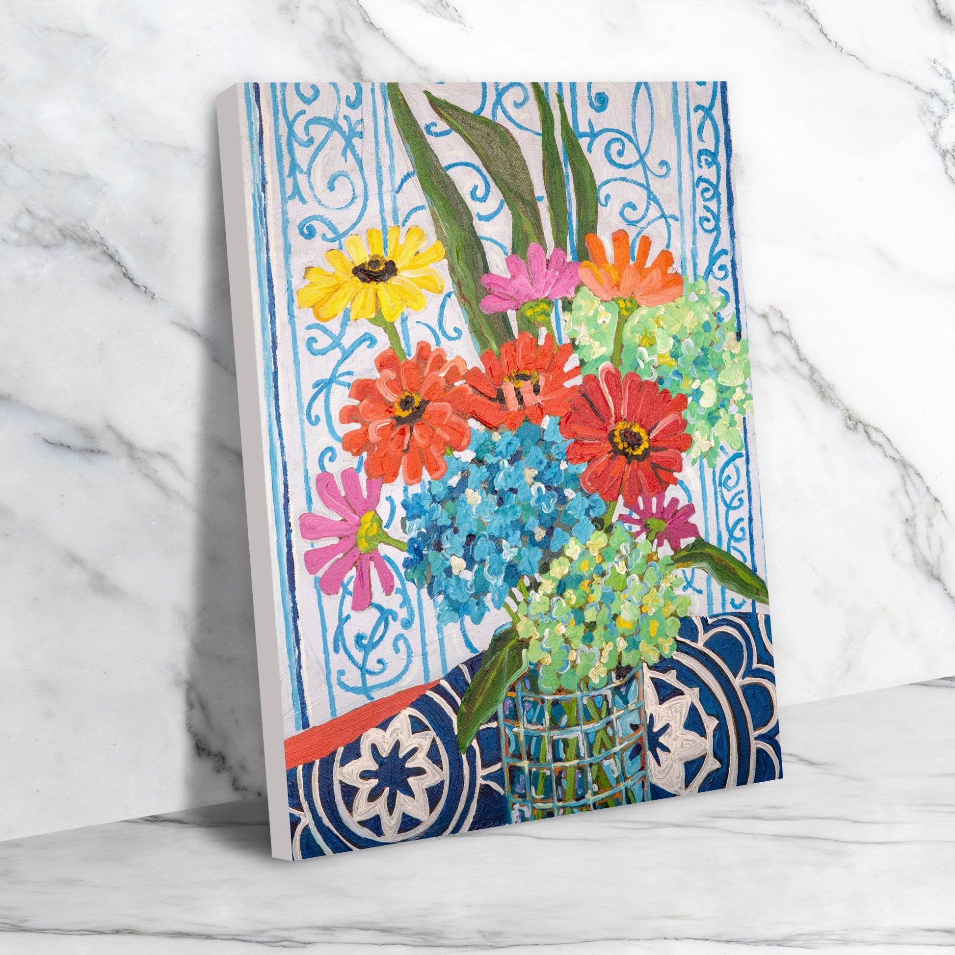 Floral On Blue by Mandy Buchanan - Wrapped Canvas - Wrapped Canvas - Americanflat