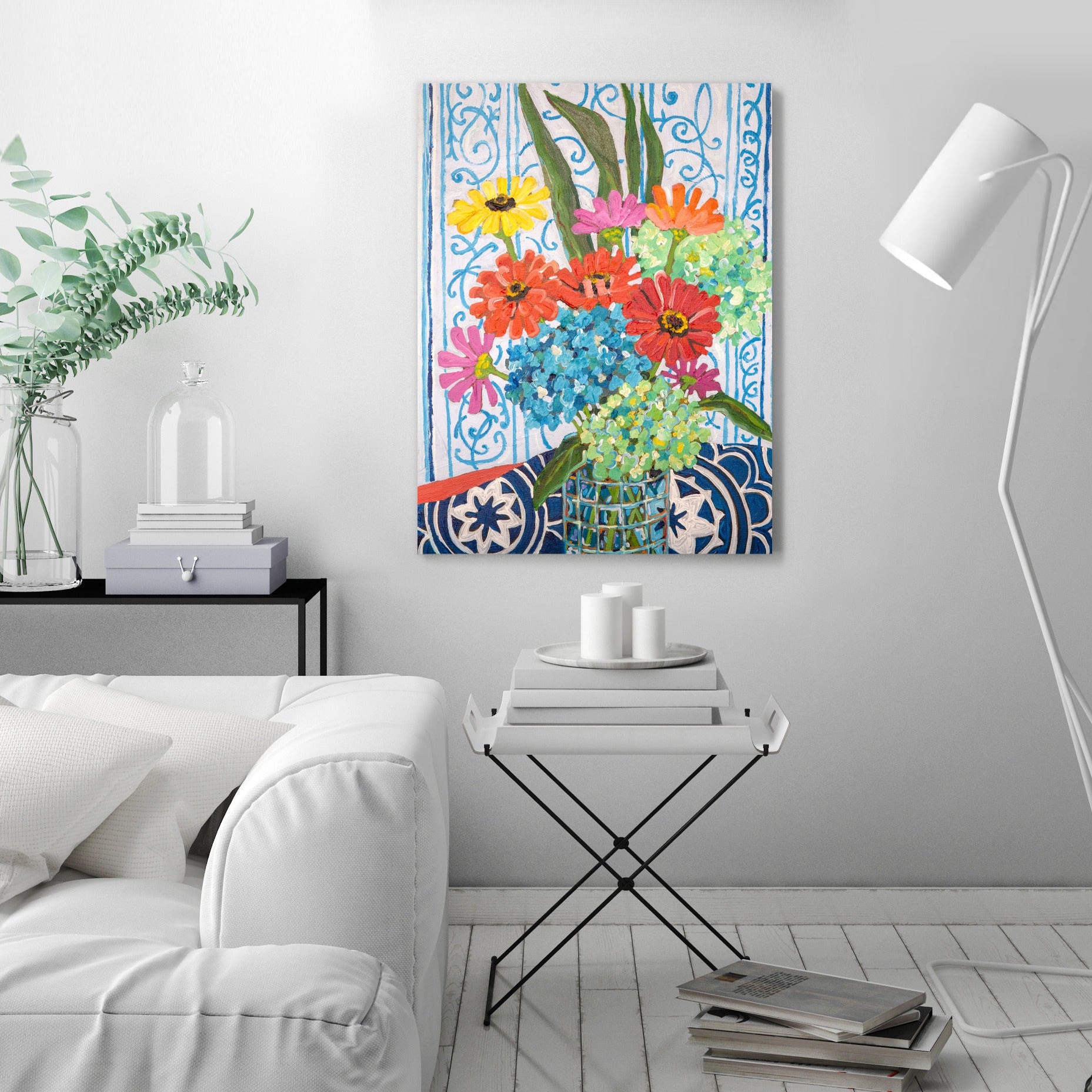Floral On Blue by Mandy Buchanan - Wrapped Canvas - Wrapped Canvas - Americanflat