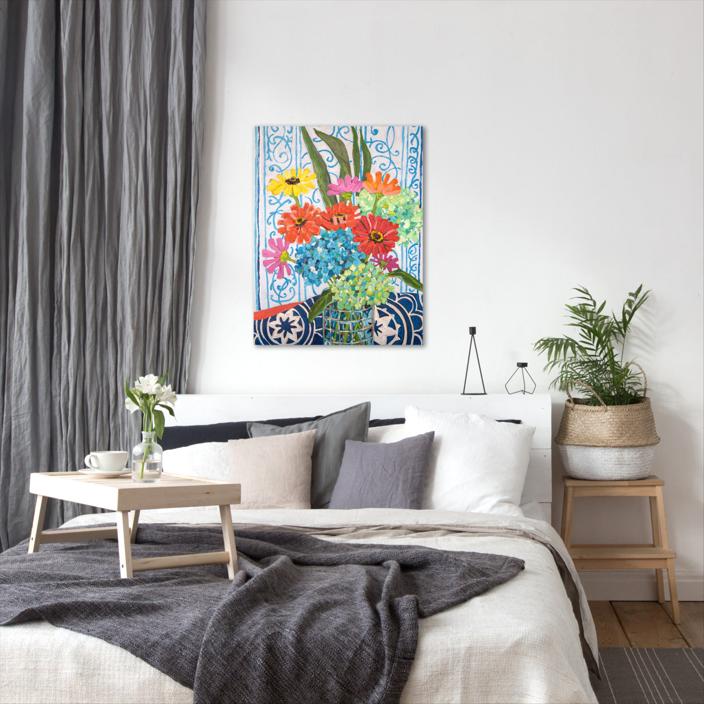 Floral On Blue by Mandy Buchanan - Wrapped Canvas - Wrapped Canvas - Americanflat